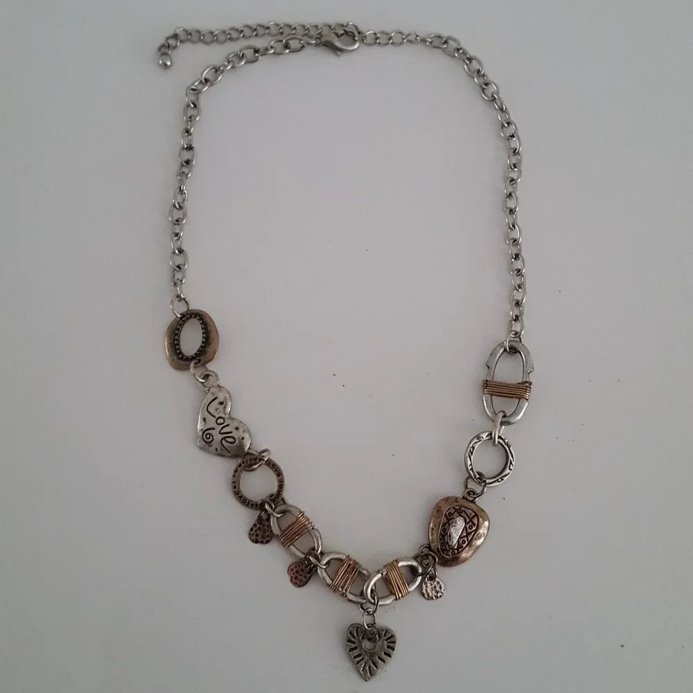 Multi-Tone Metal Necklace 16" Silver-Tone Chain Hearts/Love Valentines D… - Picture 3 of 5